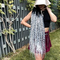 Mix ombre dreadlocks black to grey dreads with curly dreadlocks and accessories fake hair extensions