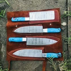 Custom Handforged Damascus Steel Chef Knives Set Bbq Knife Set, Kitchen Knives Set, Knife Set, Custom Knives Set, Knives