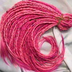 Pink neon crochet dreads with accessories double or single ended dreadlocks free ends fake hair extensions