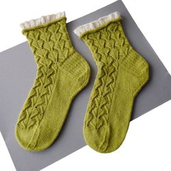 Slipper socks for women.  Hand knitted wool socks. Gift for her.
