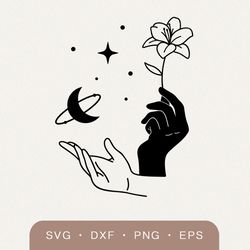Witch hands with lily flower svg, Celestial clipart