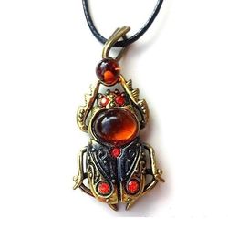 scarab beetle pendant necklace brass amber jewelry egypt beetle jewelry amulet protection necklace insect necklace