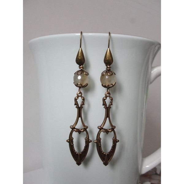 Vintaj solid and natural brass with agate beads  earrings