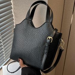 Womens Litchi Embossed Double Handle Square Bag