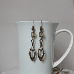 Boho Shabby chic Vintaj solid and natural brass with agate beads  earrings
