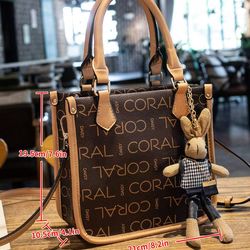 Womens Letter Graphic Square Bag With Cartoon Rabbit Bag Charm