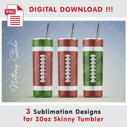 3 Football Templates - Seamless Sublimation Patterns - 20oz SKINNY TUMBLER - Full Tumbler Wrap