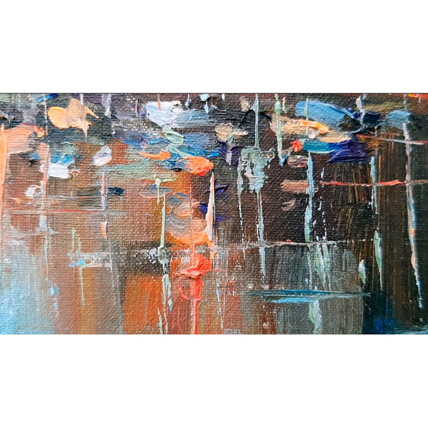 Fragment of a close-up original artwork. Reflection of sailing boats at the pier in the evening.