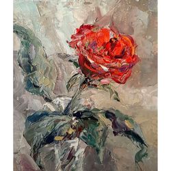 Red Rose Painting 6 x 5" Flower Art ORIGINAL PAINTING Signed by artist Marina Chuchko Oil Painting Impressionist