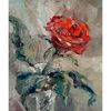 Red Rose in vase. Original Flower art size 6 by 5 inches.