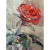 Rose on beige. Small painting for bedroom or living room decor.