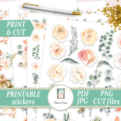 Watercolor Autumn Die Cut Stickers, Fall Printables for Garden Journal, Plants Planner, Botanical Notebook, Floral