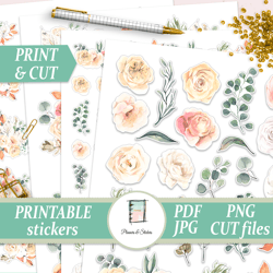 watercolor autumn die cut stickers, fall printables for garden journal, plants planner, botanical notebook, floral