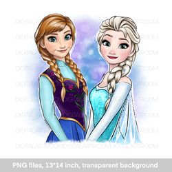 Cartoon princess with sister , PNG sublimation design