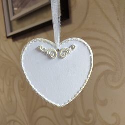 Hanging white heart with gold ornaments MOTHERS DAY gift Love decor Wedding decor Valentine's day gift White heart