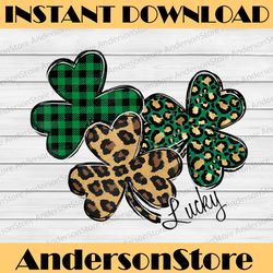 shamrock st patricks day png, clover lucky plaid leopard buffalo png, clover png, shamrock png, leopard shamrock png