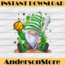 softball shamrock lucky gnome png, irish st patrick's day png, st patricks day gnome png file gnomes lucky shamrock
