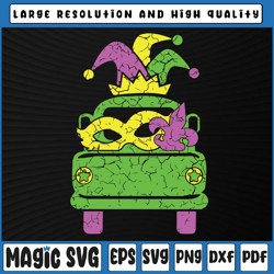 kids mardi gras truck with mask fleur de lis png svg design, mardi gras carnival, digital download