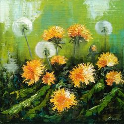 original handmade oil painting blooming dandelions painting with dandelions wall art  painting living room wall decor