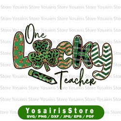 one lucky teacher png, st. patrick's day, teacher shamrock sublimation design downloads