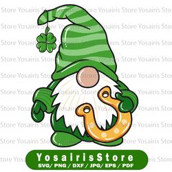 st. patrick's day gnomes shamrock png, gold horseshoes png, sublimation design, st. patricks day gnome,