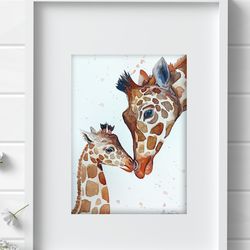 Giraffe Painting Watercolor Wall Decor 8"x11" home art animals giraffes watercolor painting by Anne Gorywine