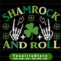 shamrock and roll svg,st. patrick's svg,retro svg, retro st patricks shirt svg, st patrick day skeleton svg, rocker svg