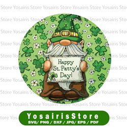 happy st patricks day cardstock round, patrick's gnome png, gnome clover sublimation, printable,