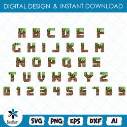 Mine pixel font SVG, Mind craft Alphabet, Mine svg Letters, Block font svg, Game alphabet, Mind craft clipart, Fonts svg