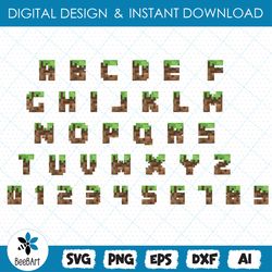 mine pixel font svg, mind craft alphabet, mine svg letters, block font svg, game alphabet, mind craft clipart, fonts svg
