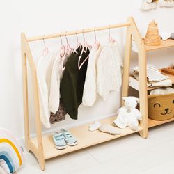 Montessori Furniture for Toddler, Wood Clothing Rack, Natural Nursery Clothes Rack, Christmas Gift