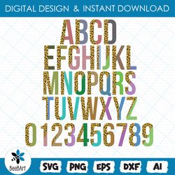 multicolors and leopard alphabet png, leopard alphaset png file, hand drawn alphabet, leopard letters, printable digital