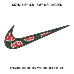 nike akatsuki cloud embroidery design file pes. anime embroidery design. machine embroidery pattern, naruto embroidery