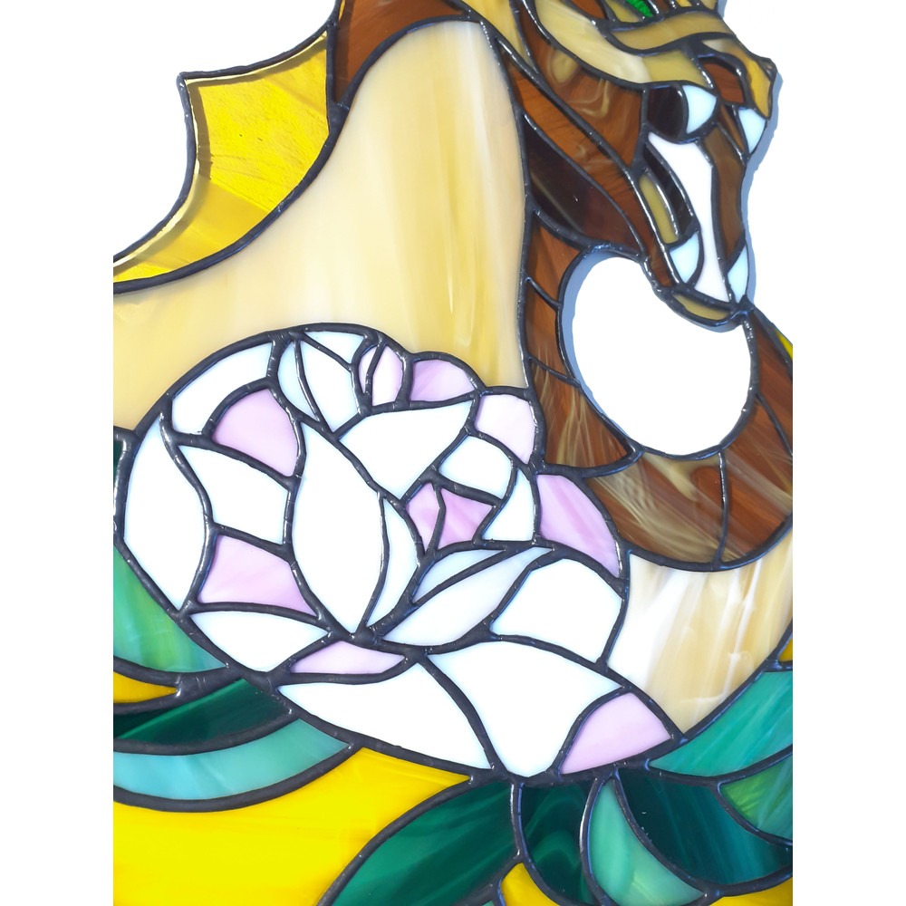 Stained Glass Dragon Dreamcatcher Moon Lotus Flower Ornament Dragon Suncatcher Stained Glass Panel Suncatcher 4