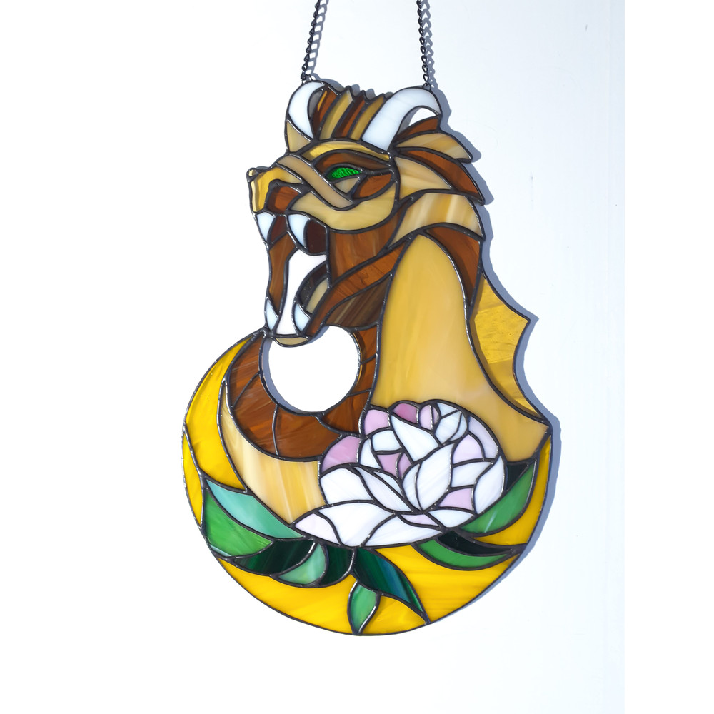 Stained Glass Dragon Dreamcatcher Moon Lotus Flower Ornament Dragon Suncatcher Stained Glass Panel Suncatcher 7