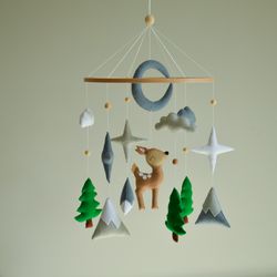 deer crib mobile, nature mobile, baby animals mobile, woodland nursery decor, baby cot mobile fawn, forest animal mobile