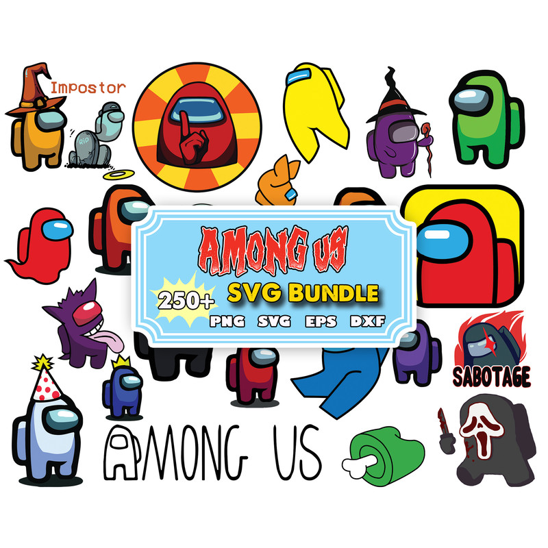 250 Among Us Svg Bundle Layered Item, AmongUs Impasta, Game Impostor Clipart, Cricut, Digital Vector Cut File.jpg