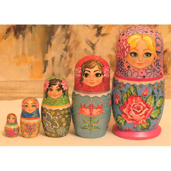 floral art painted nesting dolls matryoshka multicolor