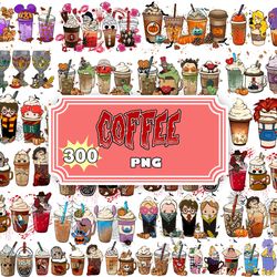 300 coffee png sublimation design bundle , halloween coffee cups png, christmas coffee cups png bundle,digital download