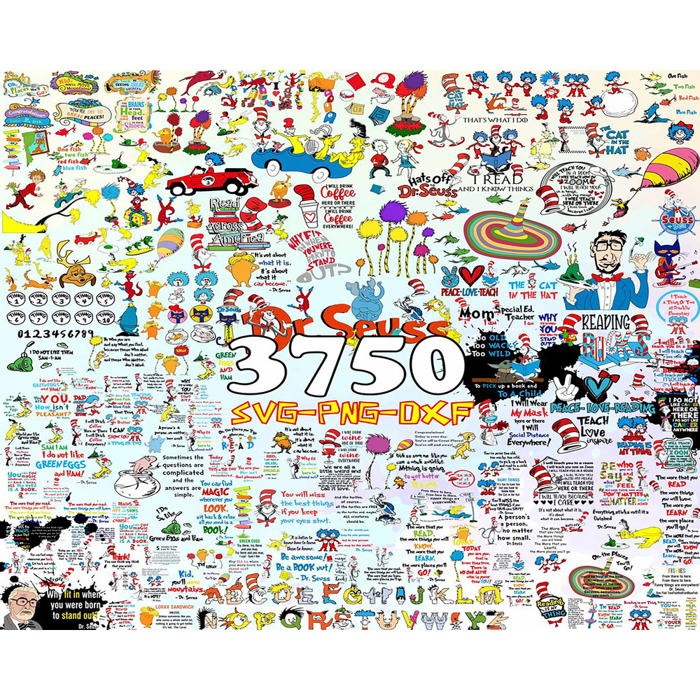 3750 Designs Dr Seuss Svg Layered Item, Dr Seuss Cat In The Hat Svg Clipart, Cricut, Digital Vector Cut File, Horton, Lorax, Fish Files.jpg