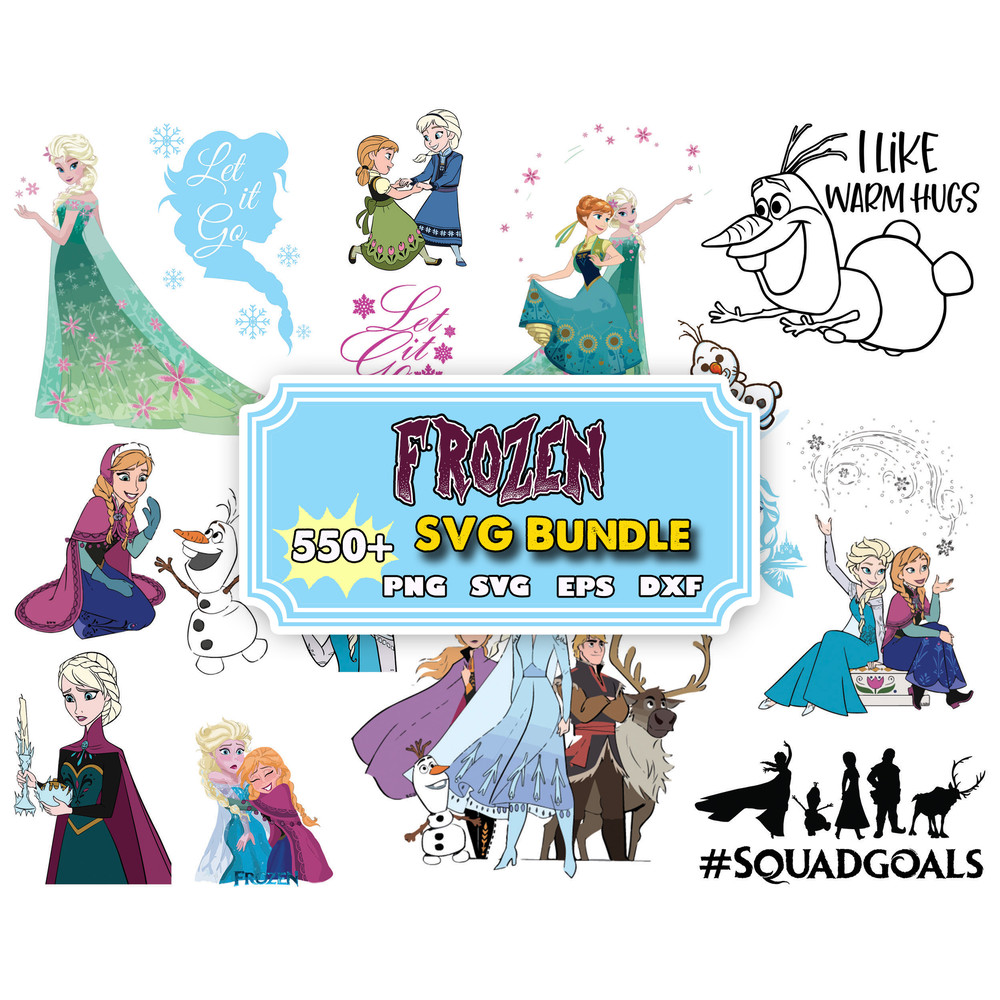 550 Frozen Svg, Frozen svg Bundle, Frozen Clipart, Frozen Silhouette, Elsa svg, Anna svg, Instant Download.jpg