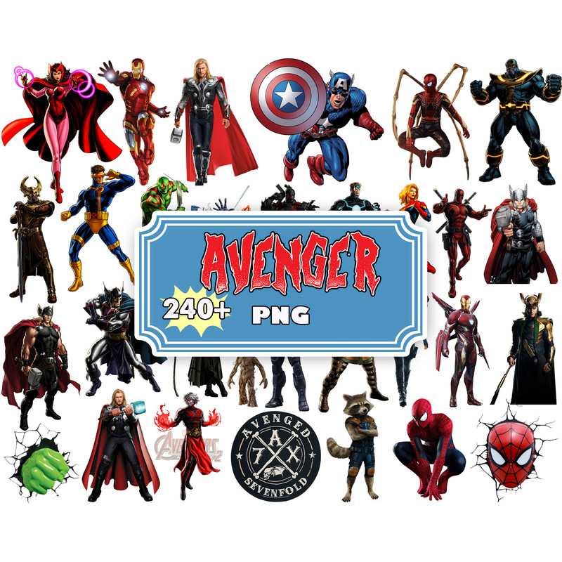 Avengers Clipart PNG, Avengers Bundle png, Marvel Clipart png, Super Heroes, Iron Man, Captain America, Hulk, Thor, Hawkeye, Spider Man.jpg