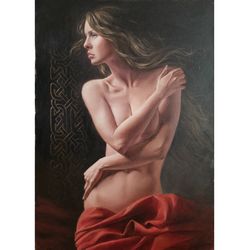 Naked Woman painting, oil on canvas, Nude art . Erotic painting 27,5x19,7in