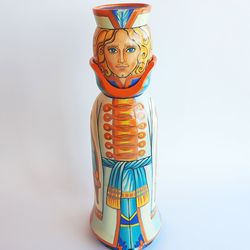 Prince figure wooden wine bottle case art painted - Custom bottle storage box Russian folk art home decor