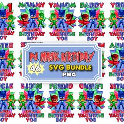 pj mask birthday digital file png design transparent background family matching sublimation party birthday t-shirt chara