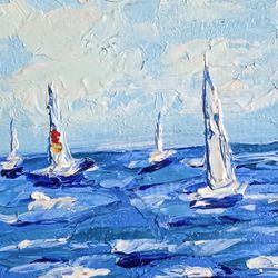 Miniature Original Oil Painting Seascape Painting of a Sea regatta Decor in a dollhouse for a Collector of mini-houses