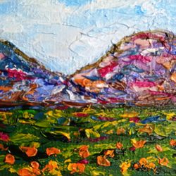 mini oil painting mountain landscape painting in dollhouse dollhouse interior collector mini houses, 2 1/4 x 2 inches