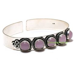 rose quartz gemstone bangle, 925 sterling silver bangle, woman bangle, quartz bracelet, handmade bangle, gemstone bangle