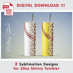 2 Baseball Softball Leopard Templates - Seamless Sublimation Patterns - 20oz SKINNY TUMBLER - Full Tumbler Wrap