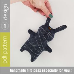 halloween doll sewing pattern pdf, Rabbit Mummy, digital tutorial in English, felt doll sewing diy
